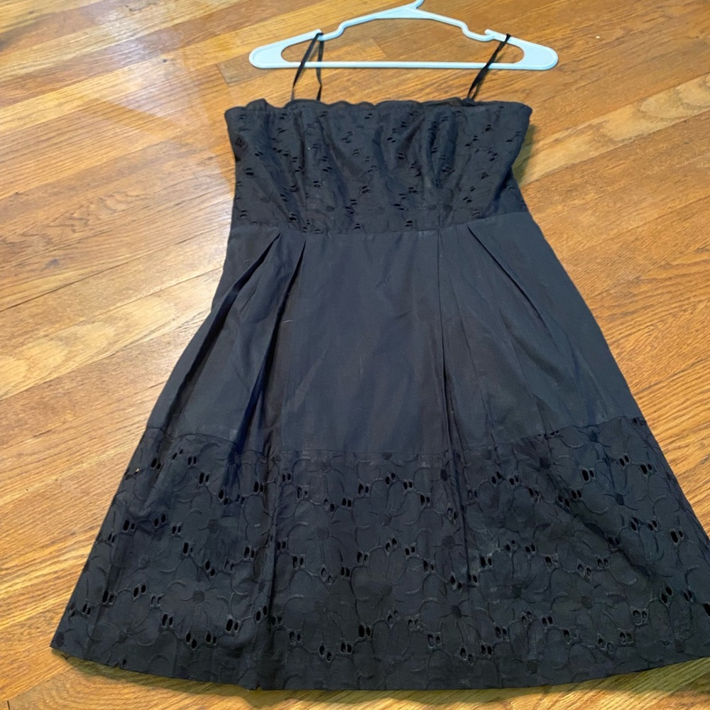 Laundry by Shelli Segal Black Eyelet Cotton Sundress Spaghetti Strap Fit & Flare - Picture 4 of 8